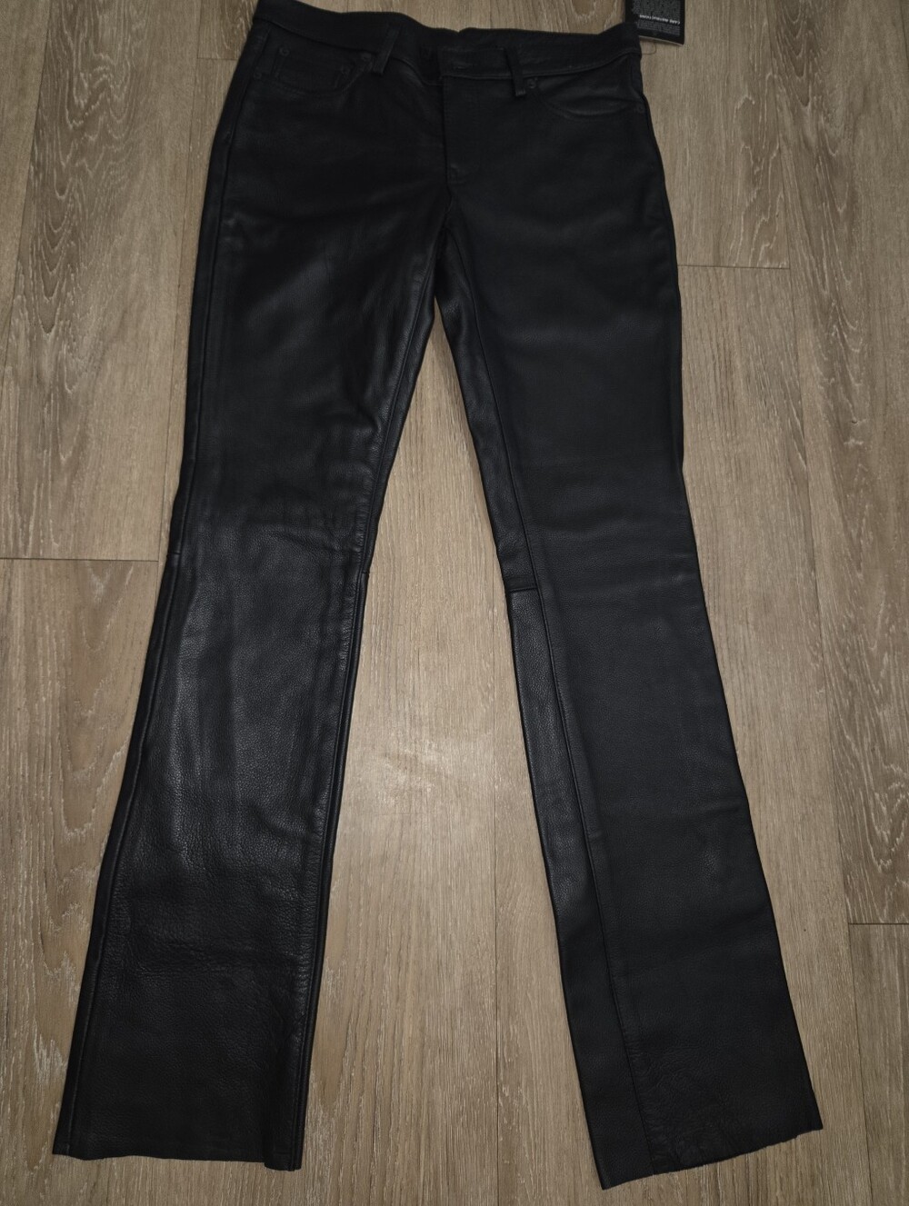 100% Leather NWT Black Straight Leg Women Jeans First SZ 6 Motorcycle